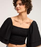 Blusa Cropped Texturizada com Manga Dupla - 3