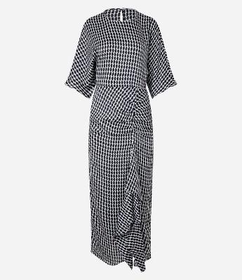 Vestido Longo Reto em Chiffon com Elástico Interno e Estampa Geométrica