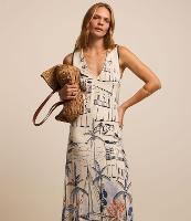 Vestido Midi em Viscose Gola V e Estampa de Coqueiros - 1