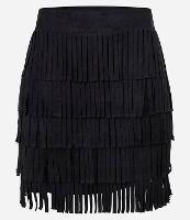 Saia Reta Estilo Folk em Suede com Camadas de Franjas - 1