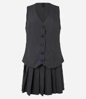 Vestido Godê em Alfaiataria com Colete e Saia Plissada - 1