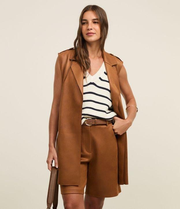 Colete Longo com Cinto Amarração e Bolsos - 2