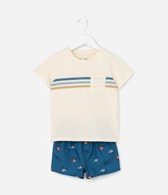Conjunto Curto Infantil com Estampa de Carrinhos -Tam 1 a 5 anos