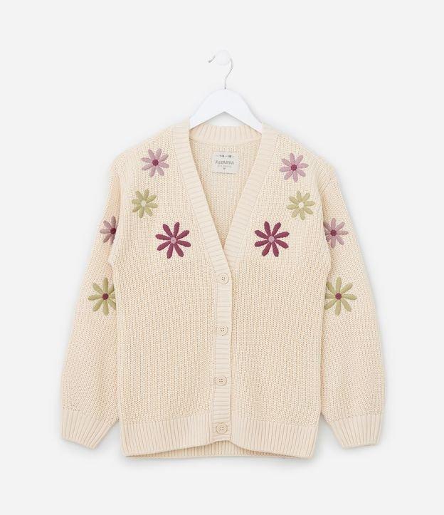 Cardigan Infantil em Tricô com Bordado Floral - Tam 5 a 14 Anos - 1
