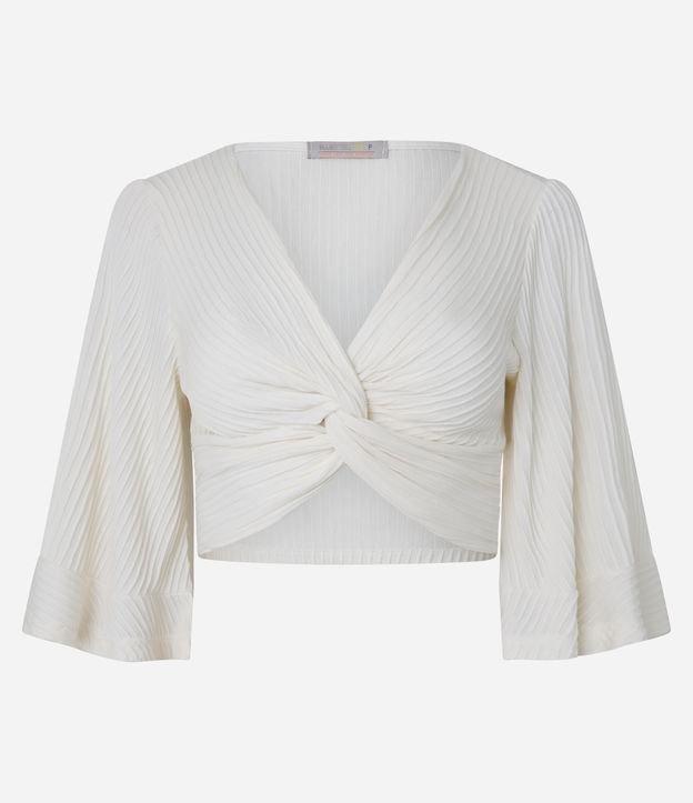 Blusa Cropped Texturizada com Decote Torcido e Manga Godê - 1