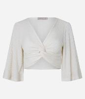 Blusa Cropped Texturizada com Decote Torcido e Manga Godê - 1