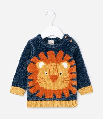 Suéter Infantil em Chenille com Estampa Leãozinho - Tam 0 a 18 meses