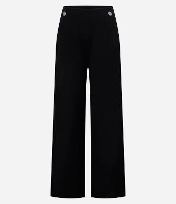 Calça Wide Leg em Ponto Roma com Detalhes de Botão no Cós