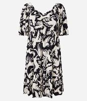 Vestido Curto Texturizado com Decote Coração e Estampa de Pássaros - 1