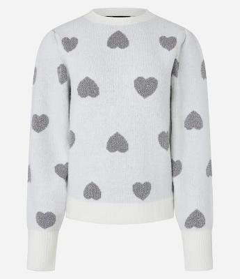 Suéter em Tricô com Corações Estampados e Punho Largo