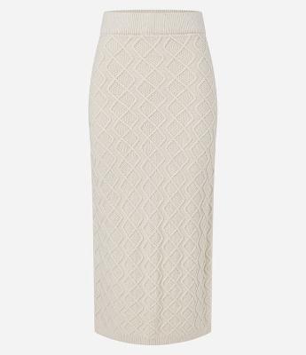 Saia Midi em Tricot com Bordado de Losangos
