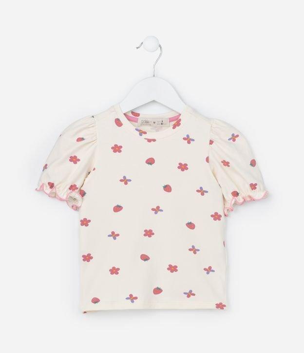 Blusa Infantil com Manga Bufante e Estampa Morangos - Tam 1 a 6 Anos - 1