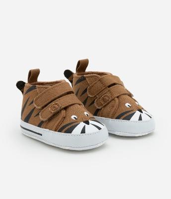 Tênis Infantil com Velcro e Estampa Cara de Tigre - Tam 15 a 19