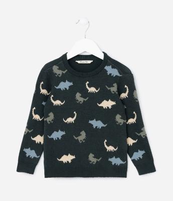 Suéter Infantil com Estampa Dinossauros - Tam 1 a 4 Anos