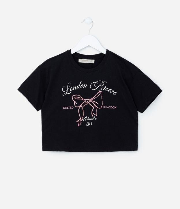 Camiseta Curta Infantil com Bordado em Paetê de Laço - Tam 5 a 14 Anos - 1