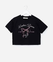 Camiseta Curta Infantil com Bordado em Paetê de Laço - Tam 5 a 14 Anos - 1