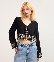 Blusa em Tricoline com Amarração e Bordado na Barra e Punhos - 2