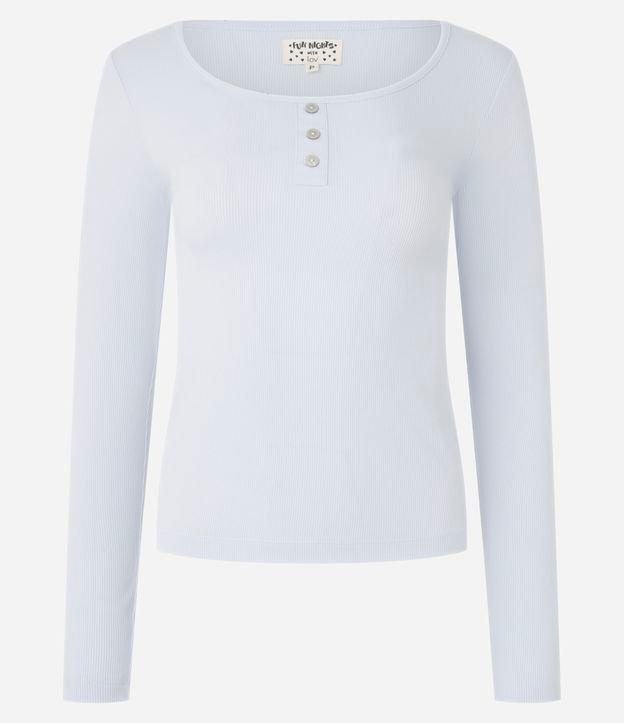 Blusa de Pijama em Ribana com Gola Redonda e Botões - 1