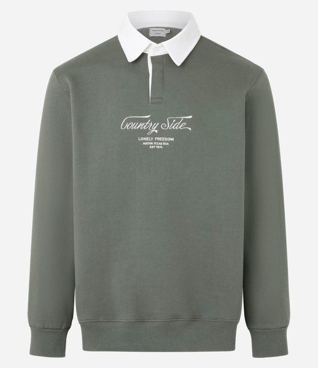 Moletom em Algodão com Gola Polo e Lettering Bordado - 1
