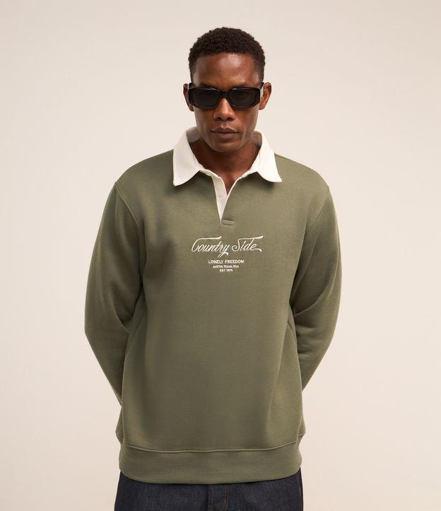 Moletom em Algodão com Gola Polo e Lettering Bordado - 3