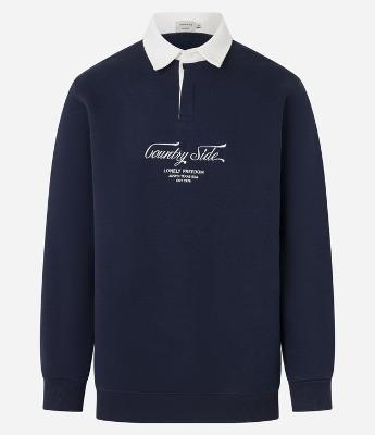 Moletom em Algodão com Gola Polo e Lettering Bordado