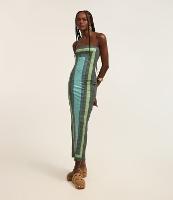 Vestido New Midi com Estampa de Listras Geométricas e Fenda Traseira - 2