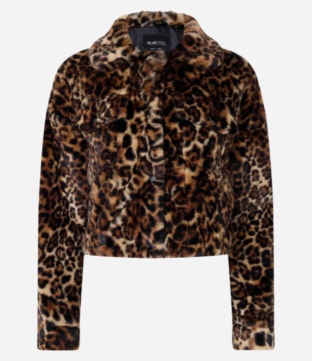 Jaqueta Cropped Pesada com Pelinhos e Estampa Animal Print Onça - 1