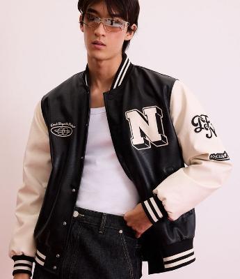 Jaqueta Bomber College em Pu com Lettering