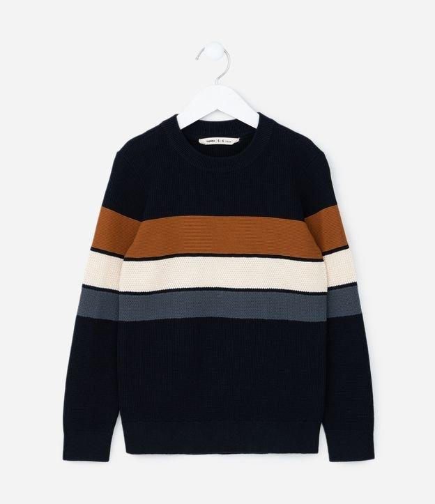 Suéter Infantil Texturizado com Estampa Listrada - Tam 5 a 14 Anos - 1