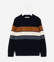 Suéter Infantil Texturizado com Estampa Listrada - Tam 5 a 14 Anos - 1