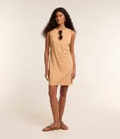 Vestido Curto em Suede Sem Manga com Decote Redondo - 1