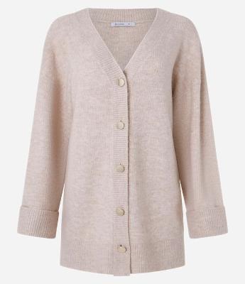 Cardigan Alongado em Tricô com Lã e Fundo Mescla