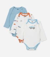 Kit 03 Bodies Infantis com Estampa Carrinhos - Tam 0 a 18 meses - 1