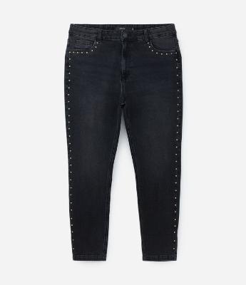 Calça Skinny em Jeans com Tachas Laterais Curve & Plus Size