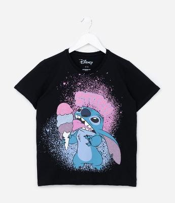 Camiseta Infantil com Estampa Stitch com Sorvete - Tam 5 a 14 Anos