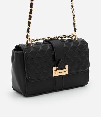 Bolsa Pequena em PU com Alças de Corrente e Fechamento em Fivela Frontal