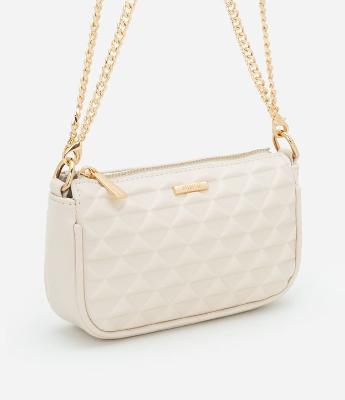 Bolsa Baguete Pequena em PU com Alça Corrente e Texturas