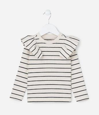 Blusa Infantil com Babados e Estampa Listrada - Tam  1 a 5 Anos