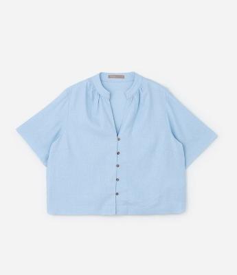 Camisa com Linho com Gola Padre Curve & Plus Size