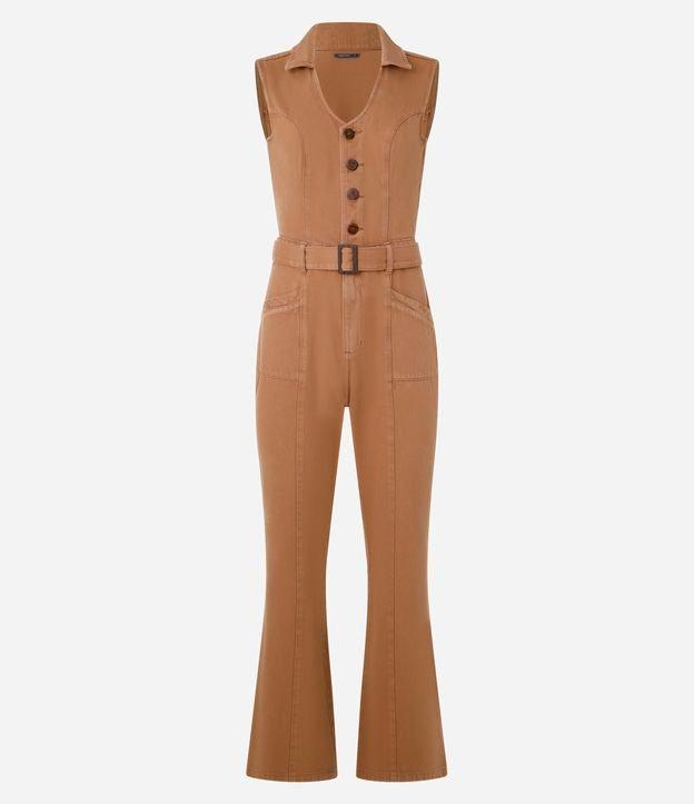 Macacão Longo em Sarja com Cinto Fivela - 1