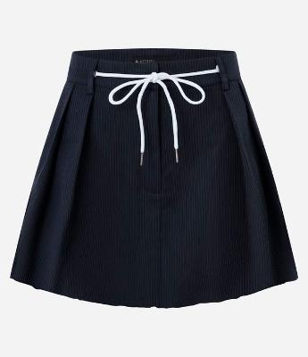 Saia Balonê em Alfaiataria Xadrez Pied-de-poule com Amarração no Cós