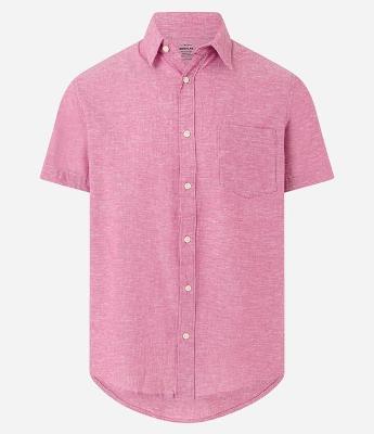 Camisa Regular Texturizada com Linho e Bolso