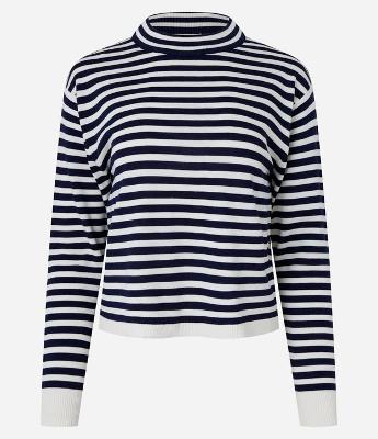 Blusa Listrada em Tricô com Gola Redonda