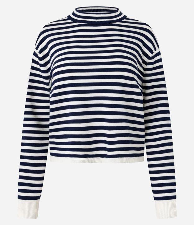 Blusa Listrada em Tricô com Gola Redonda - 1