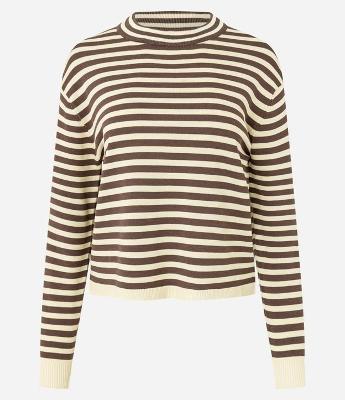 Blusa Listrada em Tricô com Gola Redonda