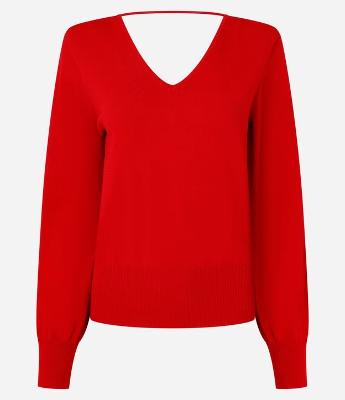 Blusa em Tricô com Decote V e Ombreira