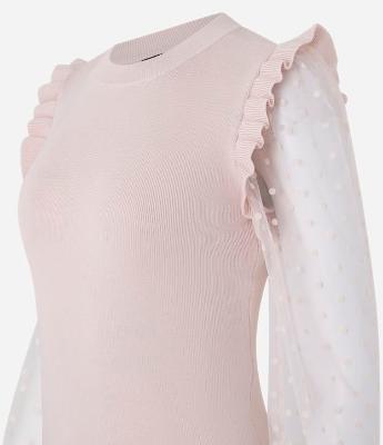 Blusa em Tricô com Poá na Manga Transparente