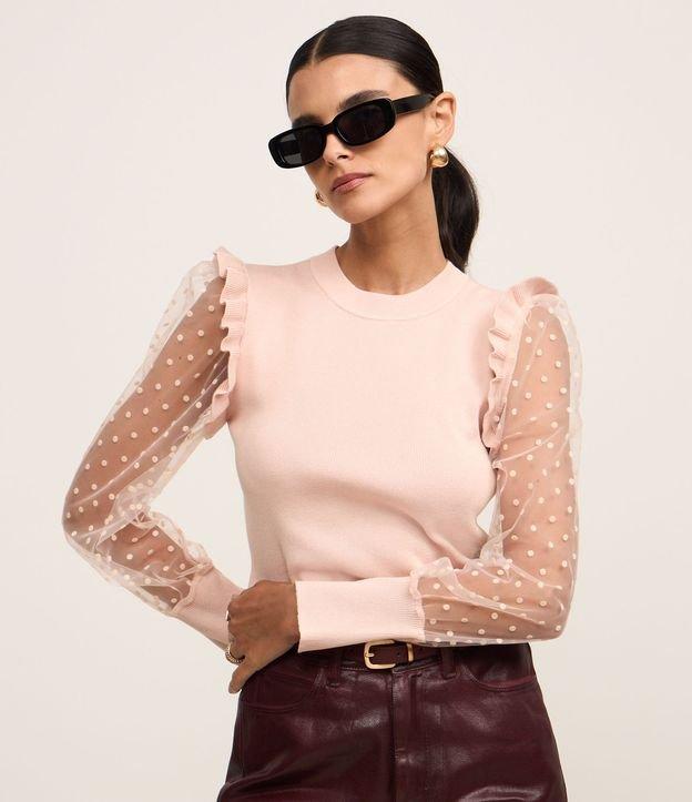 Blusa em Tricô com Poá na Manga Transparente - 3
