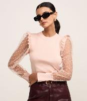 Blusa em Tricô com Poá na Manga Transparente - 3