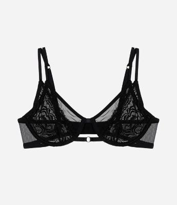 Sutiã Sem Bojo e Sem Aro em Microfibra com Detalhe em Renda Floral